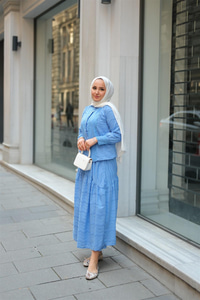 Güpür Detaylı Takım Mavi