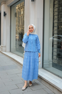 Güpür Detaylı Takım Mavi