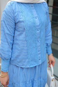 Güpür Detaylı Takım Mavi