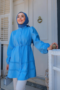 Hakim Yaka Bağlamalı Gömlek Bebe Mavi