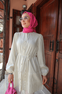 Hakim Yaka Bağlamalı Gömlek Ekru