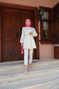 Hakim Yaka Bağlamalı Gömlek Ekru