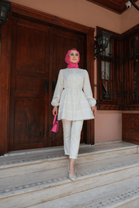 Hakim Yaka Bağlamalı Gömlek Ekru