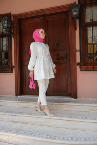 Hakim Yaka Bağlamalı Gömlek Ekru