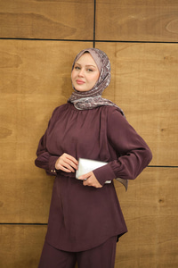 Hakim Yaka Balon Bel Volanlı Slimfit Tencele Takım Mürdüm