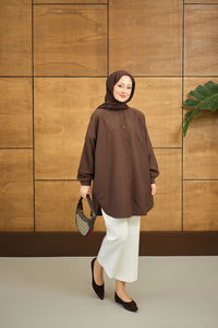 Hakim Yaka Basic Gömlek Kahverengi