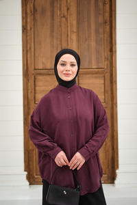 Hakim Yaka Basic Gömlek Mürdüm