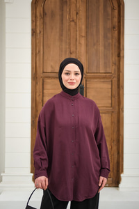 Hakim Yaka Basic Gömlek Mürdüm