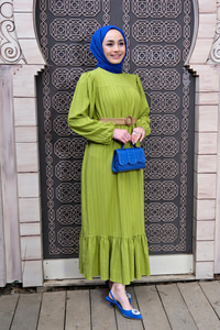 HASIR KEMER DETAYLI ELBISE YAG YESIL
