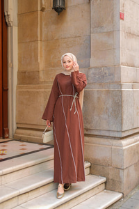 Hasır Kemerli Elbise Kahverengi