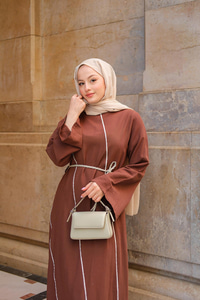 Hasır Kemerli Elbise Kahverengi