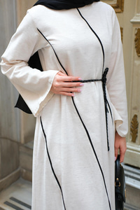 Hasır Kemerli Elbise Krem