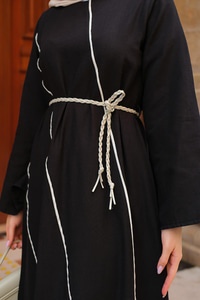 Hasır Kemerli Elbise Siyah