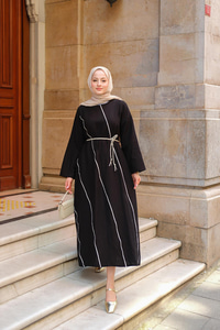 Hasır Kemerli Elbise Siyah