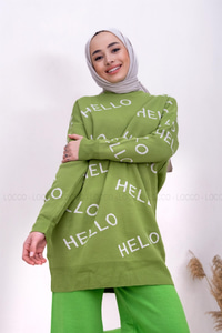Uygun Fiyatlı HELLO BASKILI TRIKO TUNIK FISTIK YESIL | Loccomoda.com 