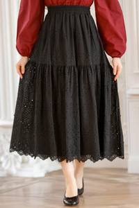 İnci Aksesuarlı Etek Siyah