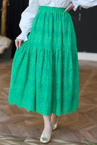 İnci Aksesuarlı Etek  Yeşil