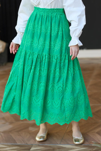İnci Aksesuarlı Etek  Yeşil