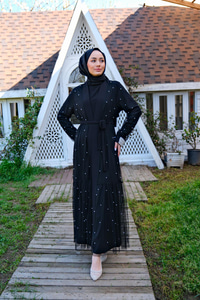INCI AKSESUARLI TUL ABAYA SIYAH