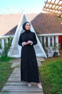 INCI AKSESUARLI TUL ABAYA SIYAH