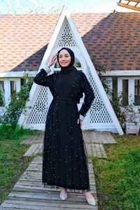 INCI AKSESUARLI TUL ABAYA SIYAH