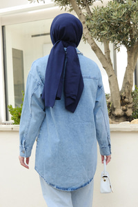 İnci Detay Kot Gömlek Buz Mavi