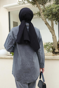 İnci Detay Kot Gömlek  Füme