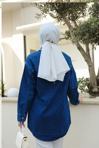 İnci Detay Kot Gömlek Mavi