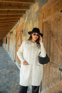 İnci Detay Triko Ceket Bej