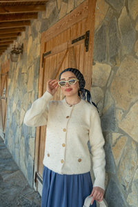 İnci Detay Triko Ceket Bej