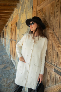 İnci Detay Triko Ceket Bej