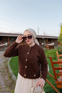 İnci Detay Triko Ceket Kahverengi