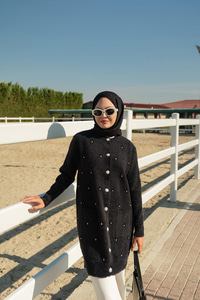 İnci Detay Triko Ceket Siyah