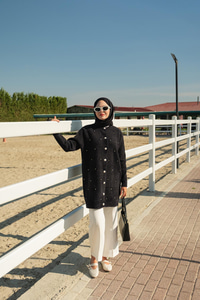 İnci Detay Triko Ceket Siyah