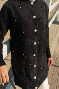 İnci Detay Triko Ceket Siyah