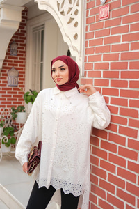 İnci Detaylı Gömlek Beyaz