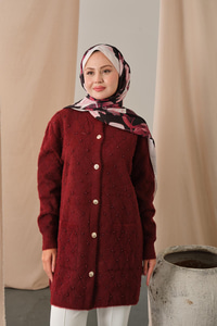 İnci Detaylı Triko Hırka Bordo