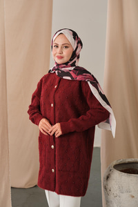 İnci Detaylı Triko Hırka Bordo