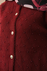 İnci Detaylı Triko Hırka Bordo