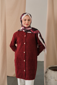 İnci Detaylı Triko Hırka Bordo