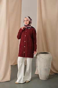 İnci Detaylı Triko Hırka Bordo