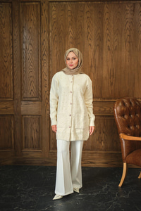 İnci Detaylı Triko Hırka Ekru