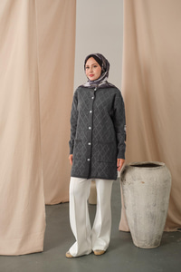 İnci Detaylı Triko Hırka Gri