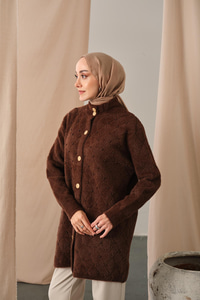 İnci Detaylı Triko Hırka Kahve