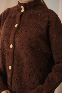 İnci Detaylı Triko Hırka Kahve