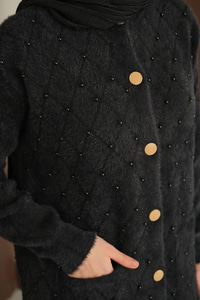 İnci Detaylı Triko Hırka Siyah