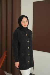 İnci Detaylı Triko Hırka Siyah