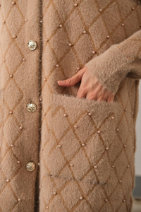 İnci Detaylı Triko Hırka Vizon