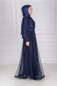 Uygun Fiyatlı INCI ISLEMELI TUL ABIYE LACIVERT | Loccomoda.com 