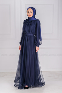 Uygun Fiyatlı INCI ISLEMELI TUL ABIYE LACIVERT | Loccomoda.com 